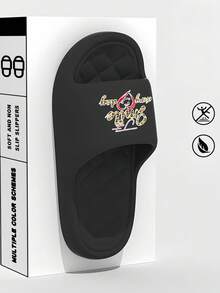 New Comfortable Soft Fashion Versatile Home Black Simple Fish Scale Design Thick Sole Lightweight EVA Material Bathroom Slip-On Men's Slippers (Please Choose The Appropriate Size According To Your Foot Length) - Black - View 3