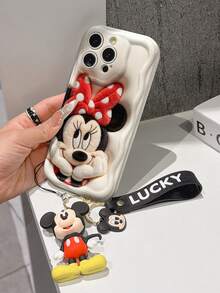Disney Mickey Mouse Clubhouse Phone Case : 3D Fluffy Pattern Border Protector Phone Soft Phone Case With A Free Cute Mickey Bracelet Chain Lanyard, Mickey, Minnie, Goofy, Donald Duck, Daisy Duck, Pluto, For Apple 17 Promax 17 Pro 16 15 14 13 12 11 Pro Max XS Max X XR Soft Cover Summer Phone Case - trắng - Xem 4