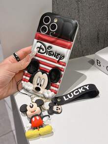 Disney Mickey Mouse Clubhouse Phone Case : 3D Fluffy Pattern Border Protector Phone Soft Phone Case With A Free Cute Mickey Bracelet Chain Lanyard, Mickey, Minnie, Goofy, Donald Duck, Daisy Duck, Pluto, For Apple 17 Promax 17 Pro 16 15 14 13 12 11 Pro Max XS Max X XR Soft Cover Summer Phone Case - 白色 - 查看 4