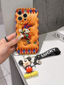 Disney Mickey Mouse Clubhouse Phone Case : 3D Fluffy Pattern Border Protector Phone Soft Phone Case With A Free Cute Mickey Bracelet Chain Lanyard, Mickey, Minnie, Goofy, Donald Duck, Daisy Duck, Pluto, For Apple 17 Promax 17 Pro 16 15 14 13 12 11 Pro Max XS Max X XR Soft Cover Summer Phone Case - 白色 - 查看 3