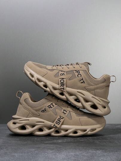 Men's Retro Street Style Letter Decor Front Lace-Up Mesh Casual Sports Shoes, Minimalist Everyday Outdoor Lightweight Breathable Running Sneakers