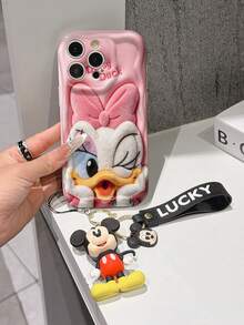 Funda de teléfono de Disney Mickey Mouse Clubhouse: Funda de teléfono suave con protector de borde con patrón 3D esponjoso y un llavero de pulsera de Mickey gratis, Mickey, Minnie, Goofy, Donald Duck, Daisy Duck, Pluto, para Apple 17 Promax 17 Pro 16 15 14 13 12 11 Pro Max XS Max X XR Funda de verano - Blanco - Ver 3