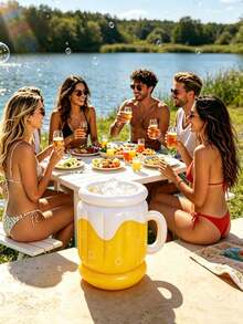 1pc Solid Color Squishy Inflatable Mug-Shaped Ice Bucket, ABS Plastic Floating Portable Cooler, Summer Drink Holder, Plain Pattern, Casual Party Style, Unisex Adult For Beach Pool Picnic - One Size Fits All - View 8