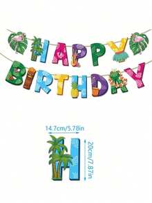 2件組夏威夷生日橫幅，夏威夷生日快樂橫幅，夏威夷火烈鳥棕櫚葉Aloha主題生日橫幅，熱帶夏季度假派對裝飾，生日派對裝飾，適用於夏季海灘慶祝室內/室外派對懸掛裝飾 - 多色 - 查看 8