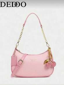 1pc 2026 New Arrival Premium Tory Classic Strawberry Cherry Retro Floral Handbag, Fashionable Portable Shoulder Bag - Pink - View 5