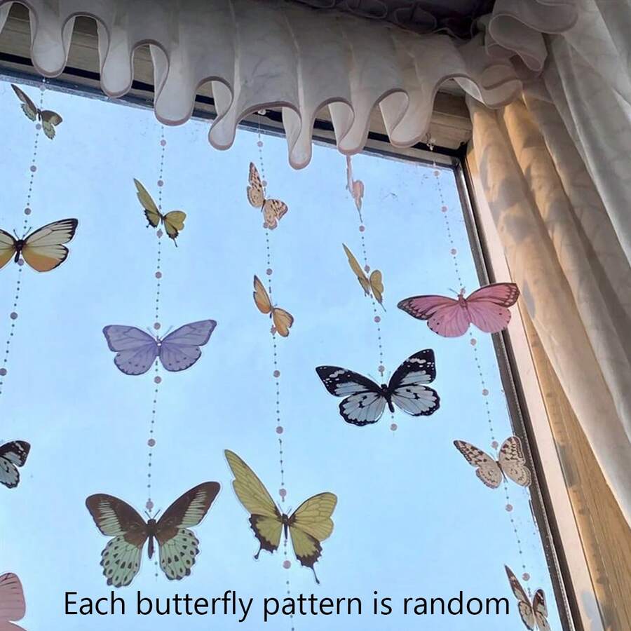 6pcs/Set Handmade Butterfly Hanging Doorway Curtain With Pearl For Home Decoration&Room Decoration, Finished And Unfinished - Multicolor - View 1