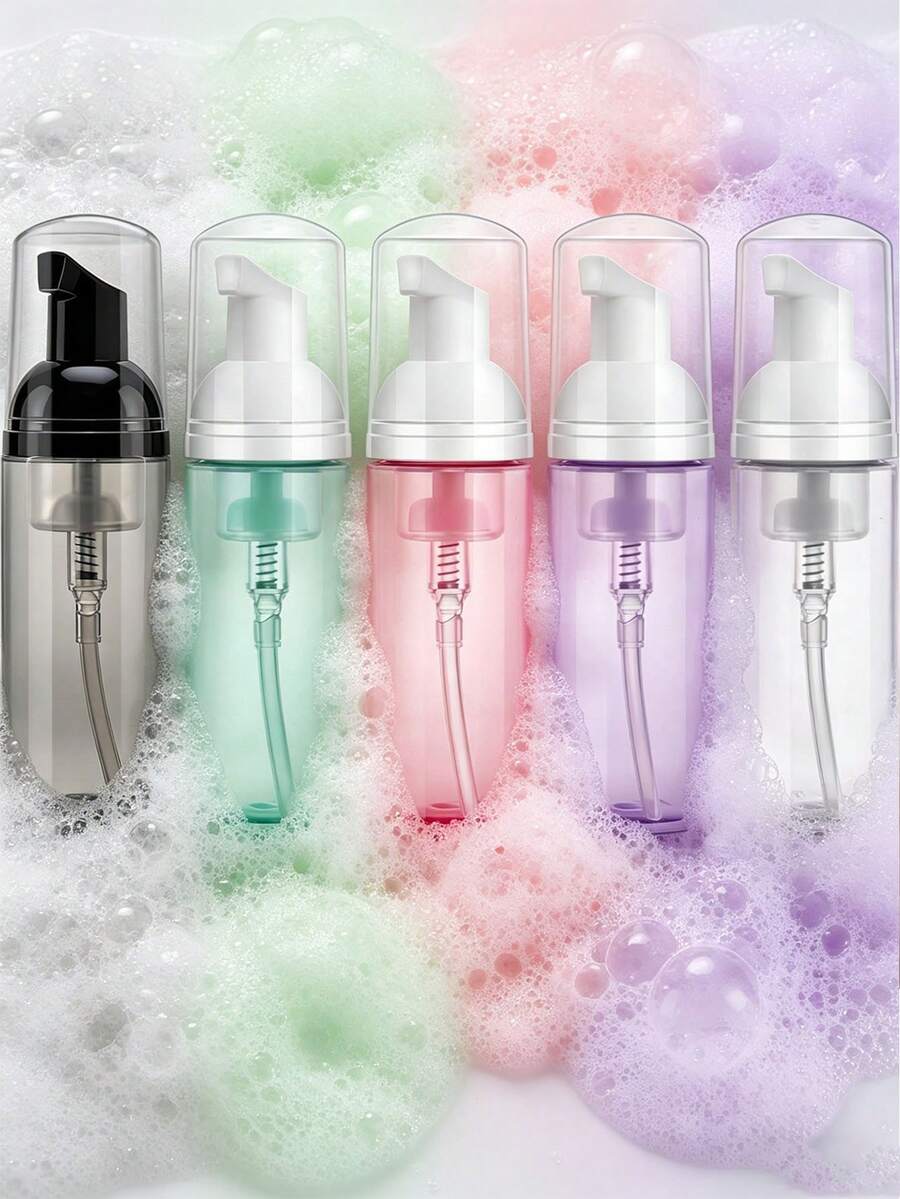 1pc 60ml/2oz Transparent PET Foam Dispenser Bottle, Suitable For Hand Soap, Shampoo, Facial Cleanser And Baby Cleanser, Refillable, With Foam Dispensing Pump For Face, Eyelash Wash And Skincare, Portable Foaming Machine, Travel Accessory - Multicolor - View 1
