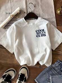 Cool Auntie Club Element Women's T-Shirt, Front And Back Print, Spring/Summer, Pure Cotton, Slim Fit, Round Neck. - White - View 3