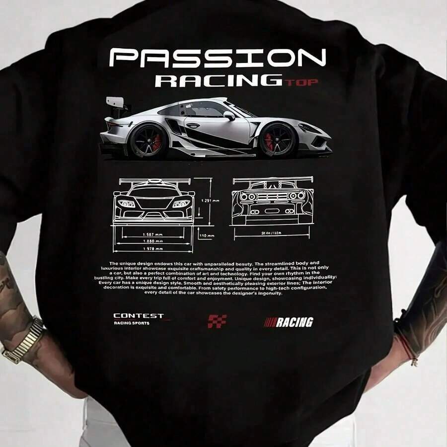 Camiseta de Skyline GTR R34 para Hombre: Diseño de Automóvil Japonés + Estampado de Letras. Manga Corta, Cuello Redondo, Ideal para Uso Informal sch 00 saddest shirts - azul y negro - Ver 1