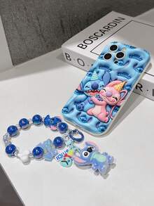 Disney Has Authorized, Phone Case - Chain Set, The Stitch Lilo & Stitch 3D Phone Case Plus A Silicone 3D Stitch Bracelet With Metallic Ring Removable Bracelet, Stitch And Angel Pattern, Compatible With Iphone17/16/15/14/13/12/11/XS/XR/X Plus Pro Max, A Stylish Cartoon Phone Case, The Perfect Gift Choice, Phone Protection, Durable Phone Cover, Great Gift For Friends And Family. - 白色 - 查看 5