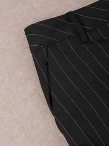 Conjunto de traje a rayas, chaqueta de traje casual de doble botonadura y pantalones de corte slim, estilo versátil adecuado para diversas ocasiones, negocios y vacaciones en primavera blanca - Negro - Ver 6