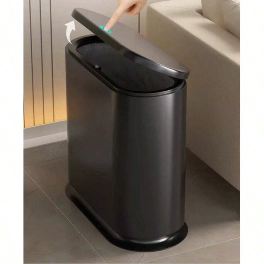 2026 New Narrow Slit Bathroom Trash Can With Lid, Toilet Paper Holder For Home Bathroom - Black Trash Can - View 1