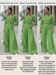 2 piezas Conjunto elegante de verano para mujer, conjunto casual de verano ajustado, incluye camisa tipo cárdigan y pantalones de pierna ancha con cintura elástica, adecuado para el Día de San Patricio y la primavera - Verde - Ver 6
