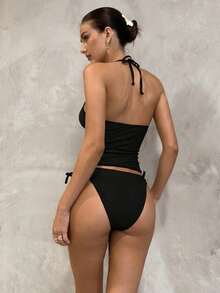 Conjunto de bikini a cuadros de cereza dulce - Negro - Ver 2