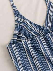 Camiseta de mujer de unicolor con cuello de halter plisado y lazo, versátil para vacaciones y citas - Multicolor - Ver 5
