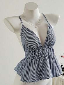 Top halter sin espalda casual a rayas, verano - Gris - Ver 3