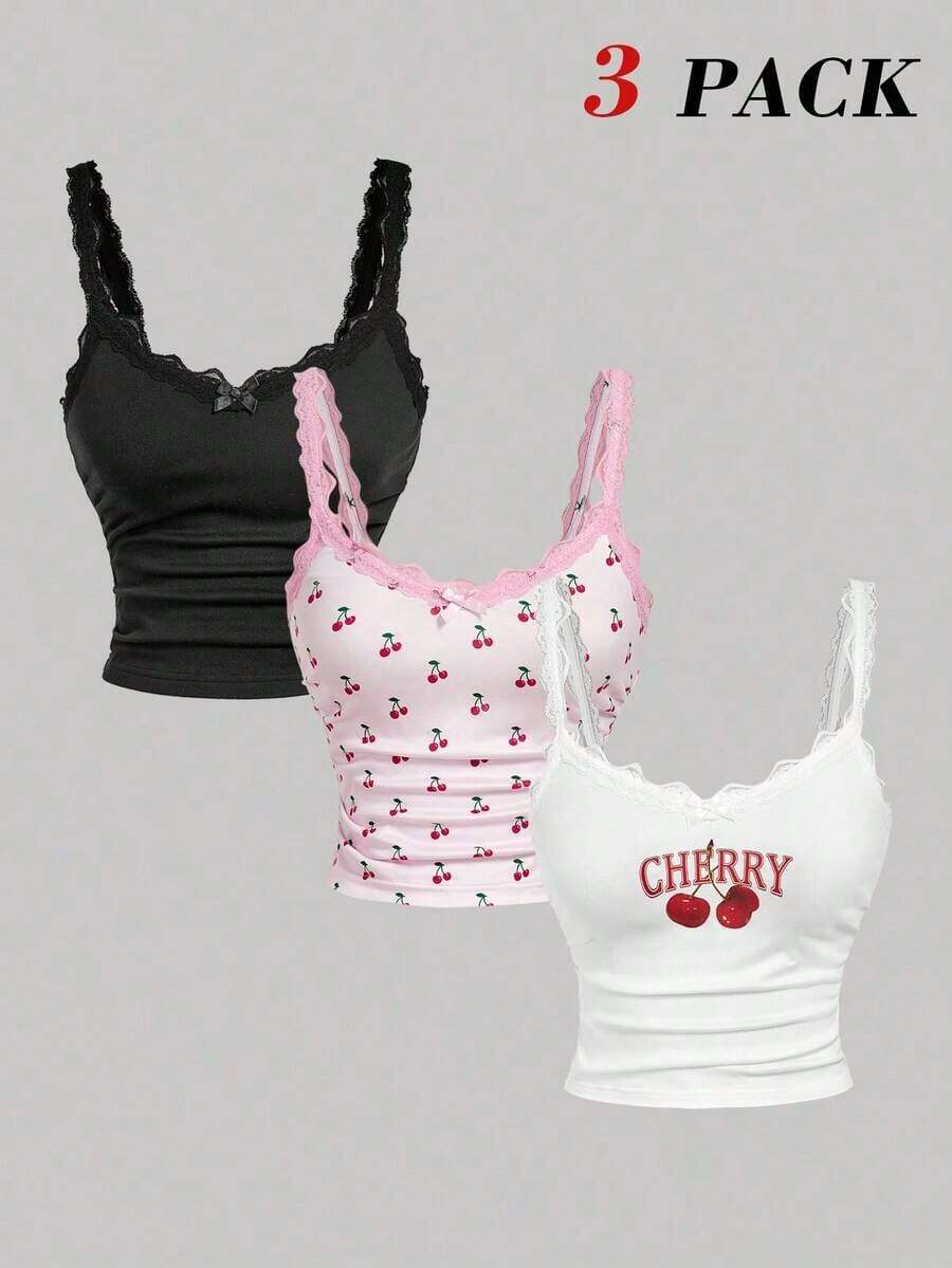 Camiseta de mujer con parche de encaje y decoración de lazo - Multicolor 8 - Ver 1