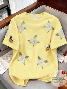 Camiseta casual con estampado de flores y abejas, verano - Multicolor 10 - Ver 1