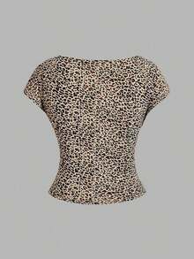 4 piezas Camisetas de mujer de cuello redondo, ajustadas, con espalda descubierta y diseño minimalista de patrones, adecuadas para el verano - Multicolor 19 - Ver 8