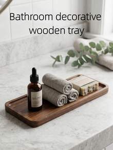 Rectangular Decorative Tray, Bathroom Tray, Wooden Tray, Multipurpose Tray, Kitchen Tray, Bathroom Decor, Room Decor, Bathroom Accessories, Suitable For Living Room, Hotel, Shower, Bathroom, Home Use, Meeting Various User Needs - C-Wood Color - View 3