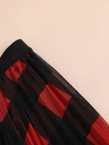 Falda midi de línea A de malla a cuadros vintage para mujer, falda plisada esponjosa de cintura alta adelgazante, adecuada para uso casual u oficina, ideal para todas las estaciones, excelente para Navidad y Año Nuevo, color rojo primaveral - Rojo - Ver 4