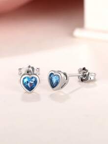 1 Pair Elegant Cubic Zirconia Stud Earrings, Suitable For Teenage Girls Daily Wear, Party Jewelry Or Birthday Gift - Blue - View 3