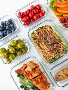 8 Piece Glass Meal Preparation Container Set, Candy Tray, Candy Jar,  Glass Meal Preparation Container Set For Microwave, Oven, Freezer And Dishwasher For Healthy Food Storage, Fruit Snacks, Leftovers. - Multicolor - View 5