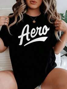 Summer T-Shirts With The Eye-Catching "Aero" Logo On The Chest Symbolize A Free Spirit And A Love Of Adventure. This Women's Casual T-Shirt Is Made Of 100% Cotton, Offering A Comfortable, Relaxed Fit For Everyday Wear. Perfect For Summer. - 黑色 - 查看 1