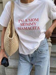 "I'm A Mom, Mommy, Mamacita" T-Shirt - "Mom Life" T-Shirt, Funny Slogan T-Shirt, Mom Team, Oversized T-Shirts For Women, Mother's Day Gift, Machine Washable Casual T-Shirt For Vacation, Urban And Sportswear - 1-白色 - 查看 6