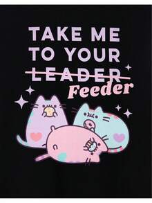 Camiseta para  con estampado divertido de gato, diseño tipo meme, holgada y cómoda, manga corta, ideal para uso diario, estilo casual y moderno, perfecta como regalo original, 100 % algodón, talla única - Negro - Ver 6