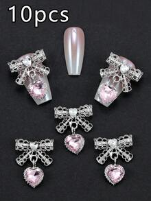10 piezas Accesorio de arte de uñas, Lazos rosas ovalados exquisitos y dulces, Gemas de uñas con forma de corazón brillante, Decoraciones de uñas DIY que se utilizan en salones de uñas, uñas, ropa, bolsos, zapatos, fundas de teléfono, y también son adecuadas para la vida diaria y las fiestas festivas - Multicolor - Ver 11