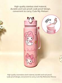 800ml Solid Color Cute Medium Cup With Rope Handle & Straw, Shockproof & Heat Resistant Bounce Lid Water Bottle - Multicolor - View 4