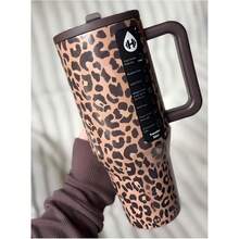 HydrojugTraveler 40 Oz Water Bottle With Handle & Flip Straw - Fits In Cup Holder, Leak Resistant Tumbler-Reusable Insulated Stainless Steel & Rubber Base - Gifts For Women & Men. - 豹紋棕色 - 查看 1