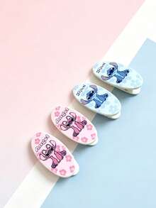 Disney 4 piezas Pinzas de pelo ovaladas con diseño de Stitch, adecuadas para combinar con atuendos diarios, accesorios para volver a la escuela - Multicolor - Ver 8