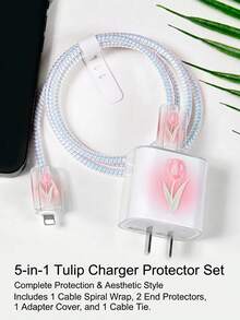 1 套 1.5 米苹果 18W/20W 通用充电线整理套装：绕线器、防弯折线缆保护套、TPU 软壳、固定带（5 件套：保护套 + 1 对翼片 + 绕线器 + 扎带） - 彩色 - 查看 2
