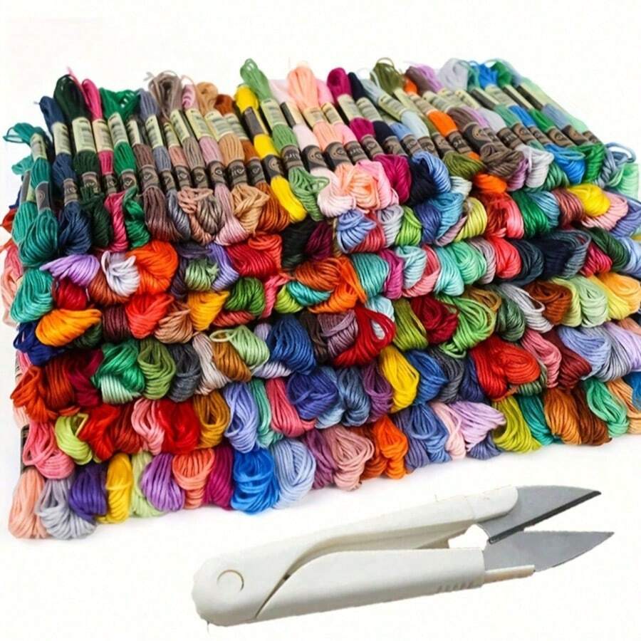 100pcs Embroidery Floss + 1pc Scissors Embroidery Thread Set, Cross Stitch Craft Thread, DIY Friendship Bracelet Weaving Thread, High Quality Rainbow Color Embroidery Silk Thread, Cross Stitch Thread, Craft Thread, Embroidery Thread Set, DIY Sewing Thread, Embroidery DIY Supplies Kit, Cross Stitch Thread, Embroidery Thread, Ideal Tool For Embroidery Beginners - Multicolor - View 1