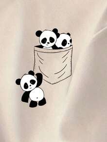 1pscALL IS ONE Camiseta de mujer casual de manga corta con cuello redondo y estampado de oso de dibujos animados100% Cotton - Blanco 5 - Ver 4