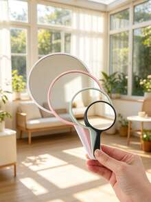 1pc Small/Medium/Large/Extra Large Round Handheld Makeup Mirror | Mother's Day Gift | Bridesmaid Gift | Souvenir | Portable Makeup Mirror Solid Color Pocket Mirror Floating Light High Definition Mirror Surface For Bedroom/Living Room/Bathroom Multiple Scenes - Multicolor - View 4