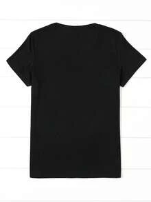 Camiseta casual de cuello redondo para mujer 2026 con estampado de criatura marina de dibujos animados, 95% poliéster 5% spandex, tejido de punto, largo regular, top de moda para todas las estaciones. - Negro - Ver 2