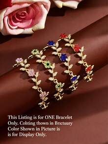 1pc Rose Leaf Bracelet, Red Crystal Flower Rhinestone Chain Bracelet, Delicate Jewelry Accessory Suitable For Summer Beach/Wedding Engagement/Party - Multicolor - View 1
