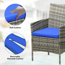 3 Pieces Outdoor Patio Furniture Sets, Rattan Patio Table and Chairs Set with Soft Cushion and Coffee Table, Outdoor Furniture for Garden, Backyard, Porch, Poolside - Blau - Übersicht 6