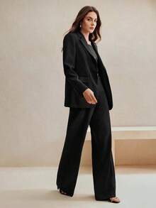 Set de traje de 2 piezas para mujer, Blazer multicolor + Pantalón de pierna recta - Negro - Ver 6