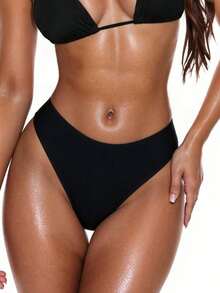 Braguitas de bikini con volantes de unicolor para mujer, sexy y ajustadas, para la playa y celebraciones de Halloween - Negro - Ver 2