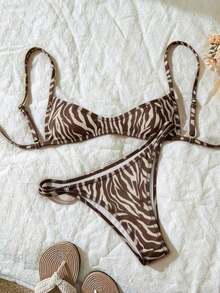 Conjunto de bikini con tirantes de espagueti de tela jacquard para mujer, primavera/verano - Multicolor 4 - Ver 3