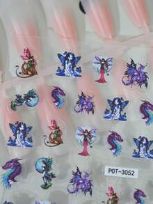 1pc Chinese Style Dragon & Butterfly Fairy Nail Stickers, Self-Adhesive 3D Embossed Nail Art Decals, Nail Decoration For Festivals, Parties, Daily Wear - Multicolor - View 3