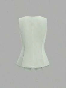 Tall Top sin mangas con botones metálicos básicos de estilo minimalista francés para mujeres altas - verde menta - Ver 2