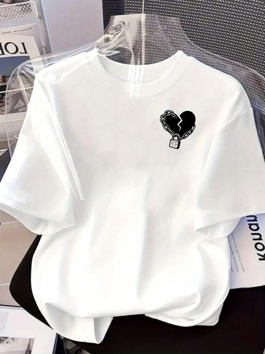 Short-Sleeved T-Shirt With Front And Back Print - Broken Heart, Chain - Women's Spring And Summer Printed T-Shirt, Your Choice Y2k T-Shirt Shirt - 白色 - 查看 1