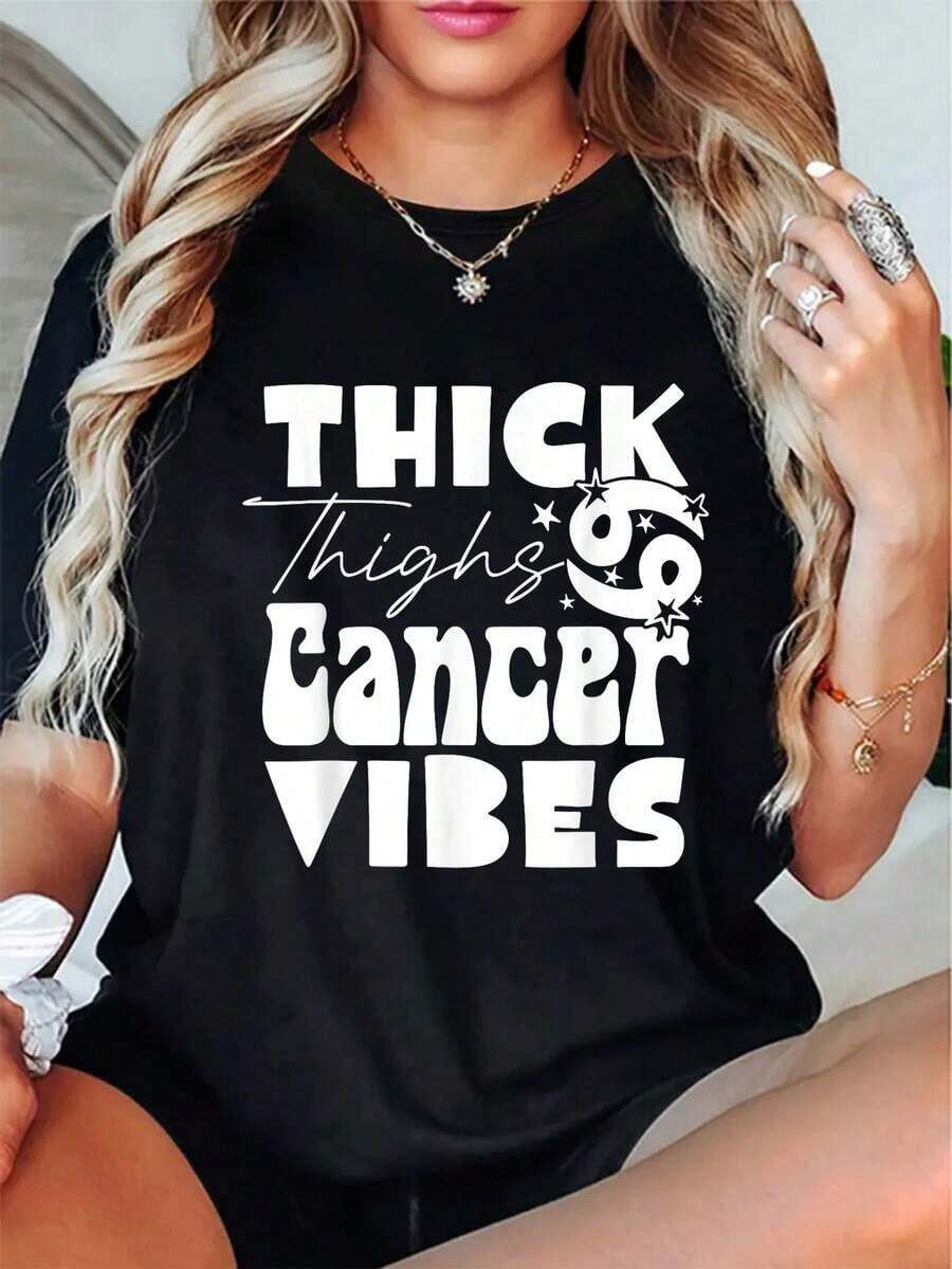 Altamente recomendado: Camiseta divertida de cumpleaños con temática del zodiaco y " Cancer Vibes", fácil de combinar. - Negro - Ver 1