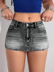 Minifalda vaquera sexy para mujer, de verano - Gris Claro - Ver 8