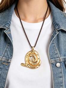 1 chiếc vòng cổ mặt dây chuyền kim loại phong cách biển Bohemian, vòng cổ choker họa tiết xoắn ốc bất đối xứng tối giản cổ điển, quà tặng du lịch biển dự tiệc, phụ kiện đôi hàng ngày, quà tặng ngày lễ. - dây sáp - Xem 4